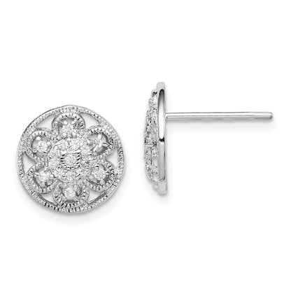 Sterlingsilber Rhodiniert Zirkonia Strukturiert Blume Ohrstecker