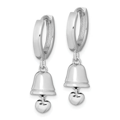 Sterlingsilber Rhodiniert Poliert Bell mit Herz Klappbar Creolen