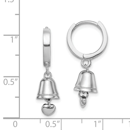 Sterlingsilber Rhodiniert Poliert Bell mit Herz Klappbar Creolen