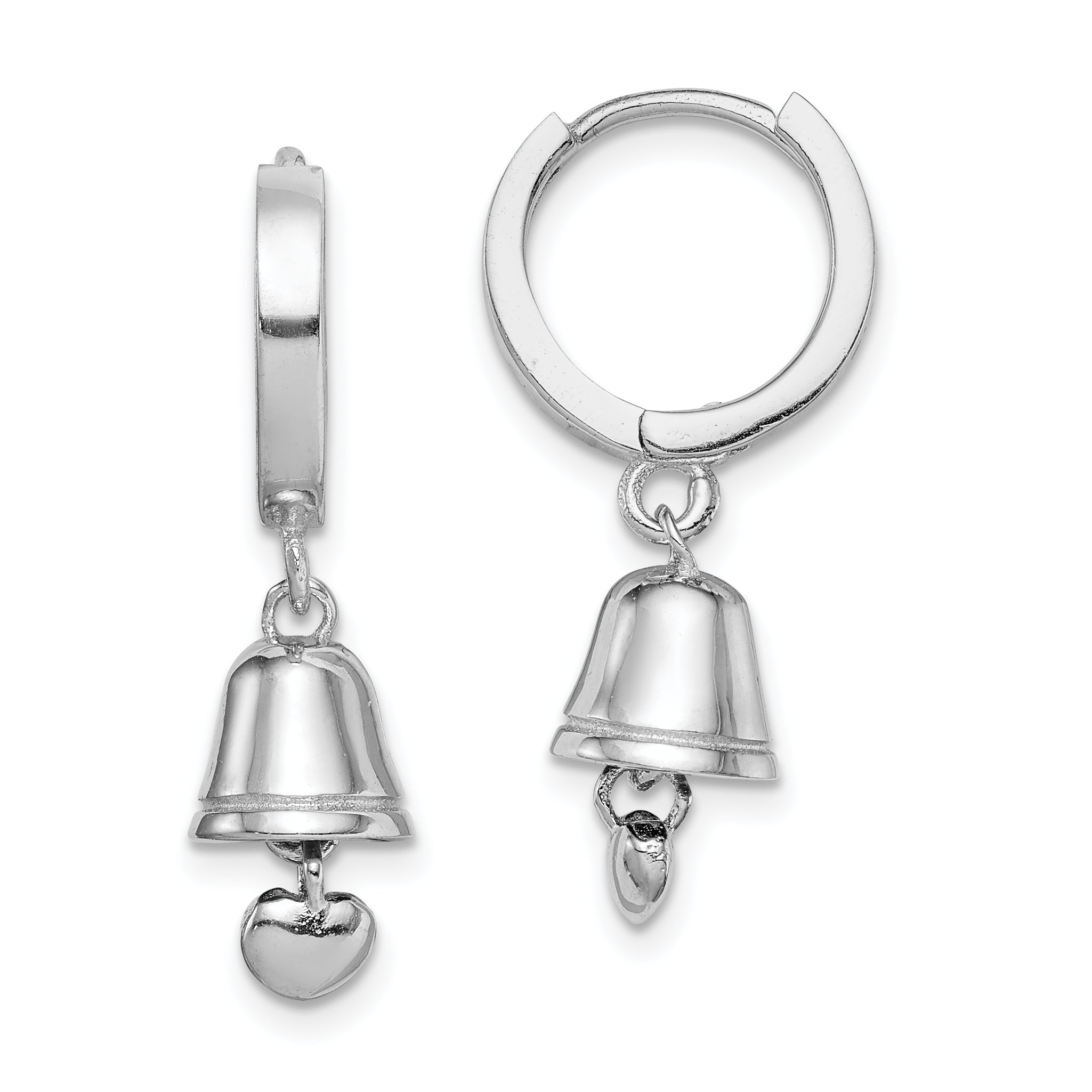 Sterlingsilber Rhodiniert Poliert Bell mit Herz Klappbar Creolen