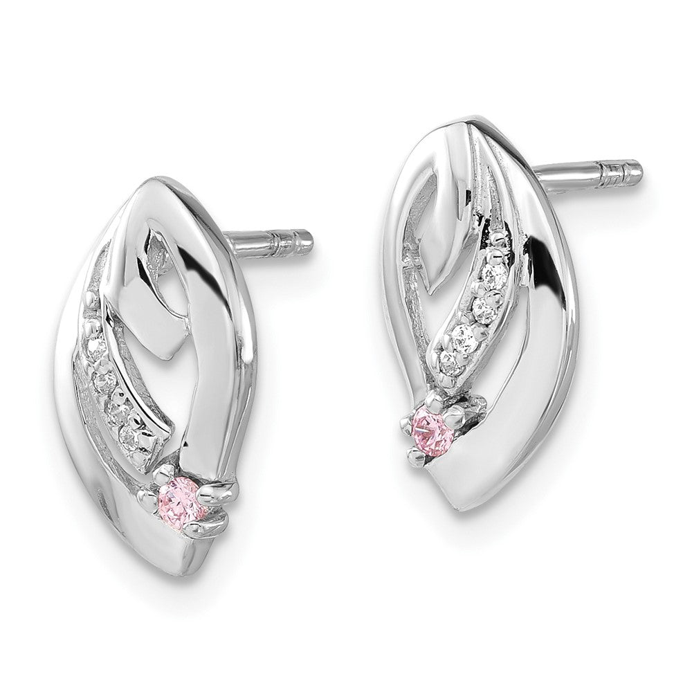 Sterlingsilber Rhodiniert Rosa & Klar Zirkonia Ohrstecker