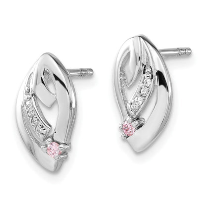 Sterlingsilber Rhodiniert Rosa & Klar Zirkonia Ohrstecker