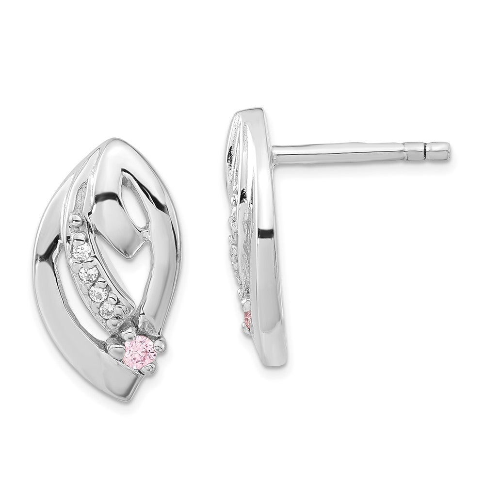 Sterlingsilber Rhodiniert Rosa & Klar Zirkonia Ohrstecker