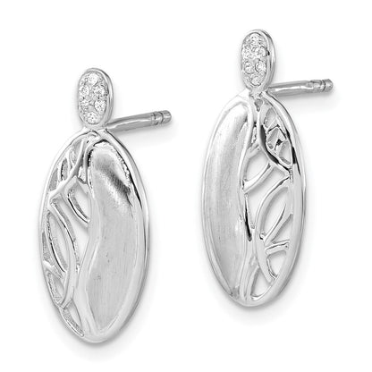 Sterlingsilber Poliert & Satiniert Zirkonia Oval Ohrstecker
