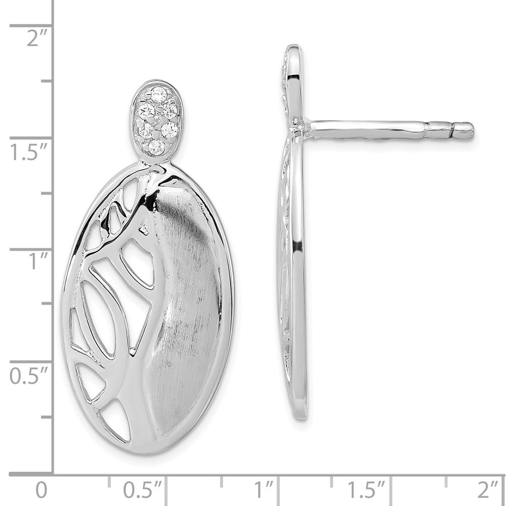 Sterlingsilber Poliert & Satiniert Zirkonia Oval Ohrstecker