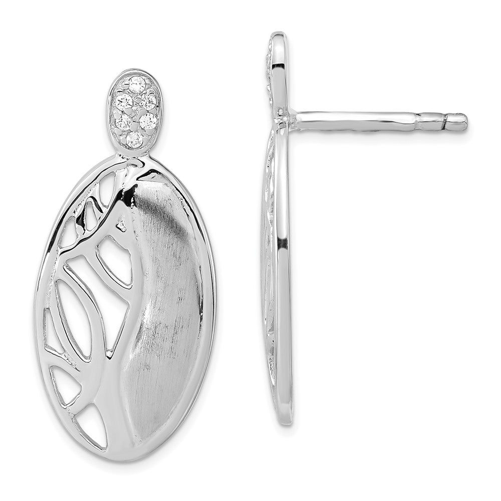 Sterlingsilber Poliert & Satiniert Zirkonia Oval Ohrstecker
