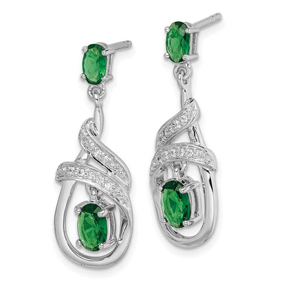 Sterlingsilber Rhodiniert Weiß/green Zirkonia Hängend Ohrstecker