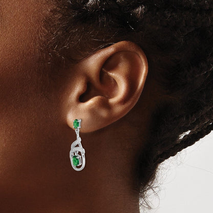 Sterlingsilber Rhodiniert Weiß/green Zirkonia Hängend Ohrstecker