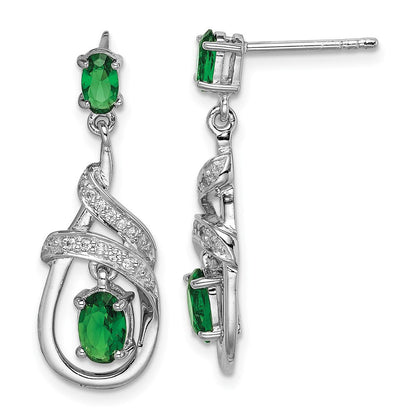 Sterlingsilber Rhodiniert Weiß/green Zirkonia Hängend Ohrstecker