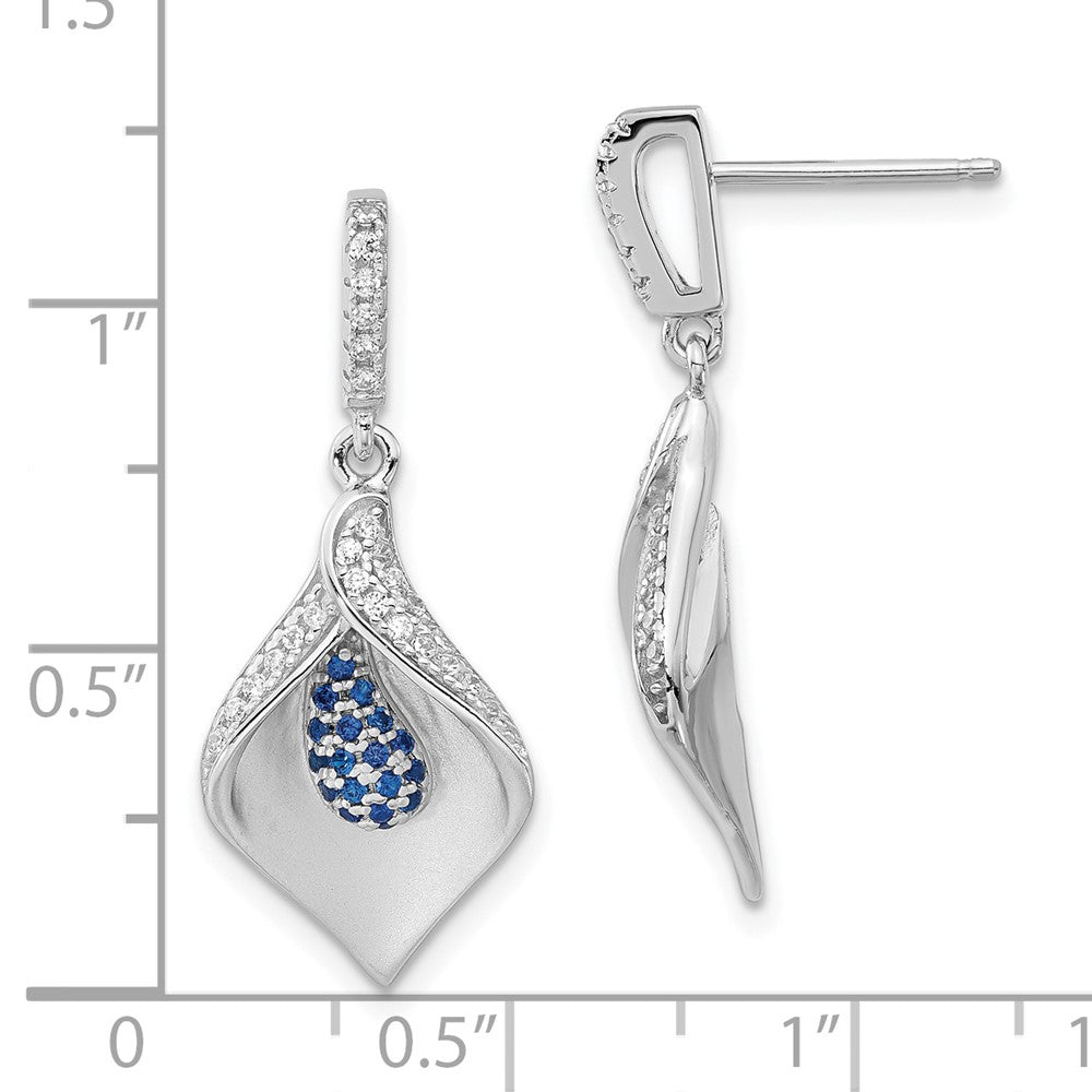 Sterlingsilber Poliert & Satiniert Weiß Blau Zirkonia Hängend Ohrstecker