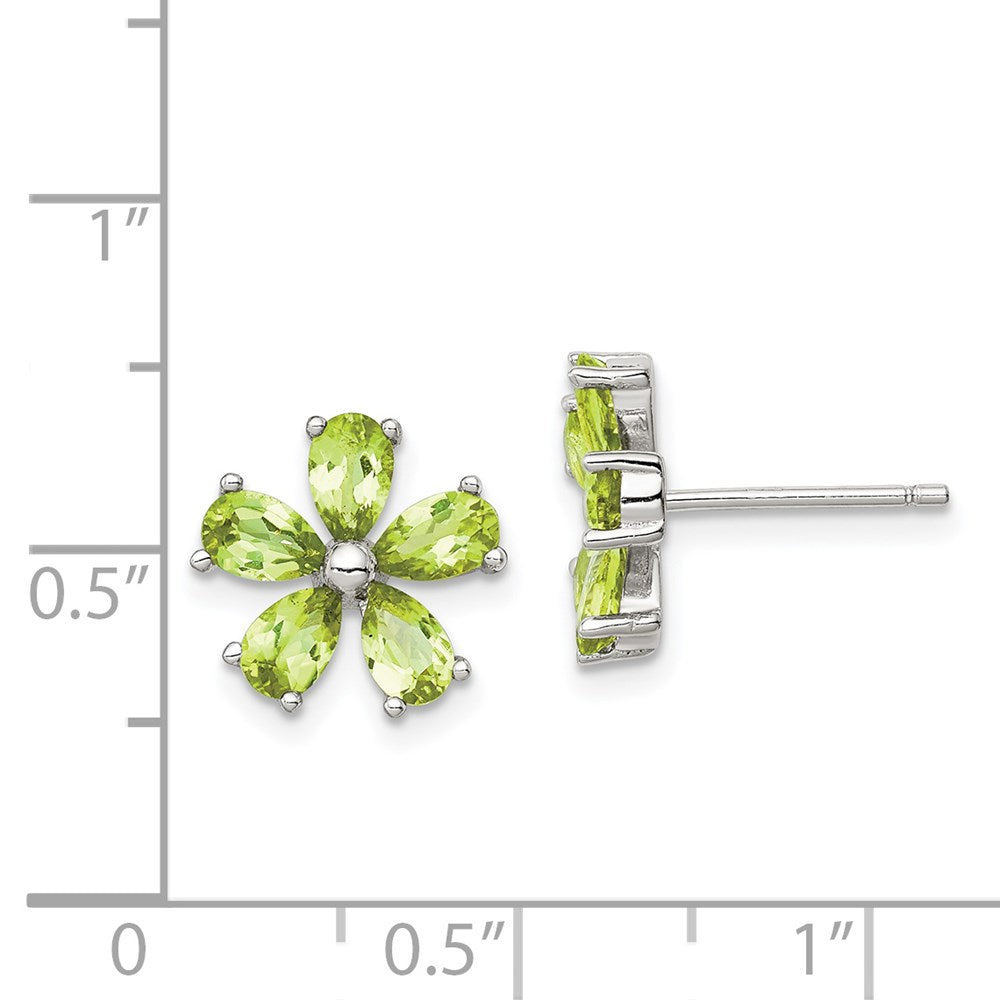 Sterlingsilber Rhodiniert Peridot Blumen Ohrringe