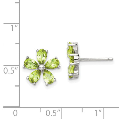 Sterlingsilber Rhodiniert Peridot Blumen Ohrringe