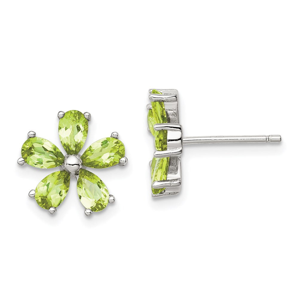 Sterlingsilber Rhodiniert Peridot Blumen Ohrringe