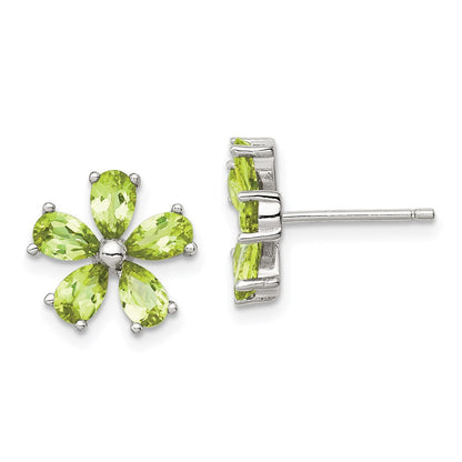 Sterlingsilber Rhodiniert Peridot Blumen Ohrringe