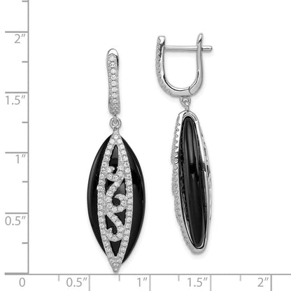 Sterlingsilber Rhodiniert Zirkonia und Onyx Klappbar Creolen