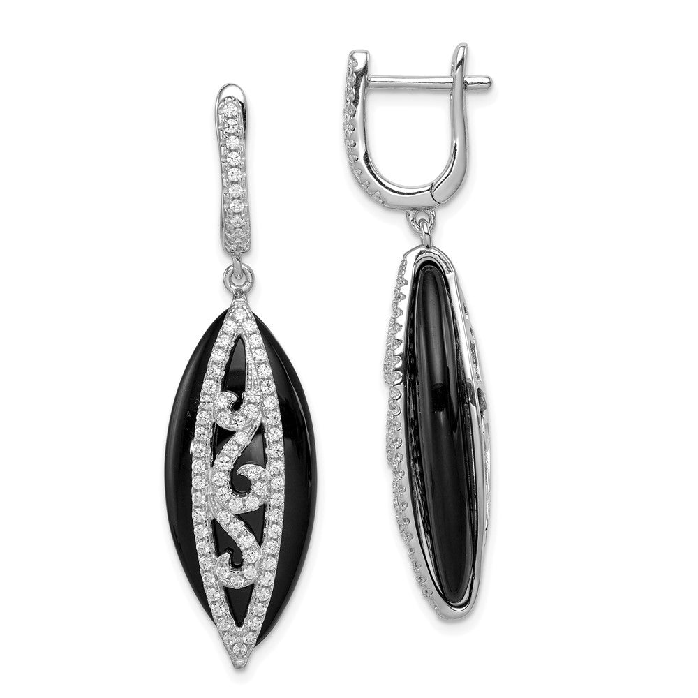 Sterlingsilber Rhodiniert Zirkonia und Onyx Klappbar Creolen