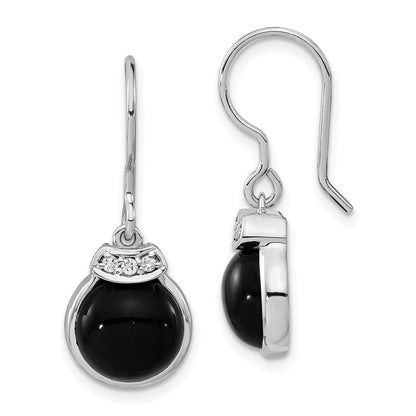 Sterlingsilber Poliert Rund Schwarz Achat & Zirkonia Ohrhänger