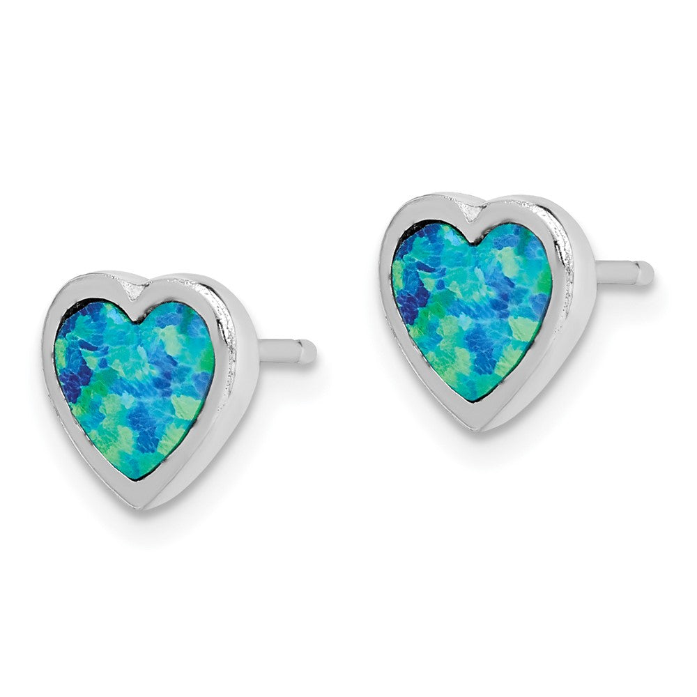 Sterlingsilber Rhodiniert 9mm Blau Erzeugt Opal Herz Ohrstecker