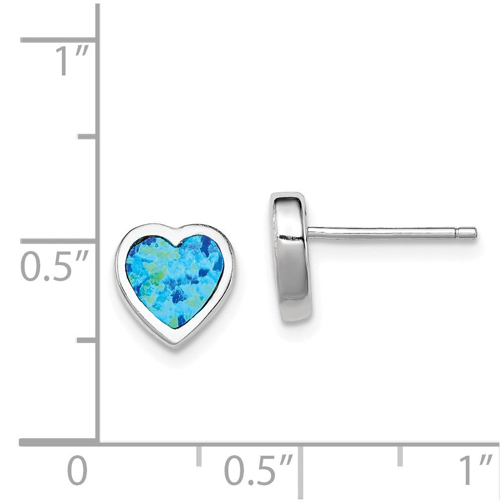 Sterlingsilber Rhodiniert 9mm Blau Erzeugt Opal Herz Ohrstecker