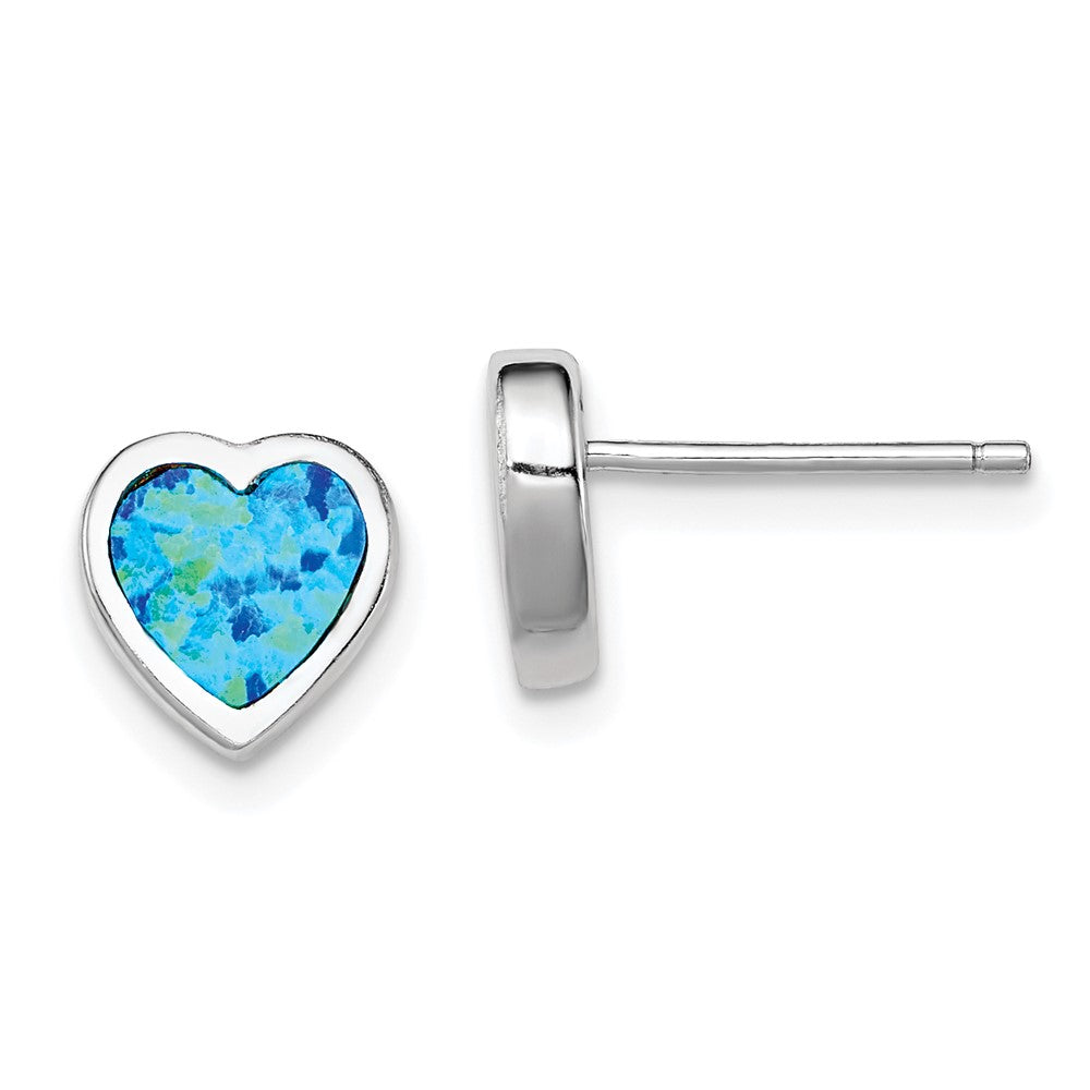 Sterlingsilber Rhodiniert 9mm Blau Erzeugt Opal Herz Ohrstecker