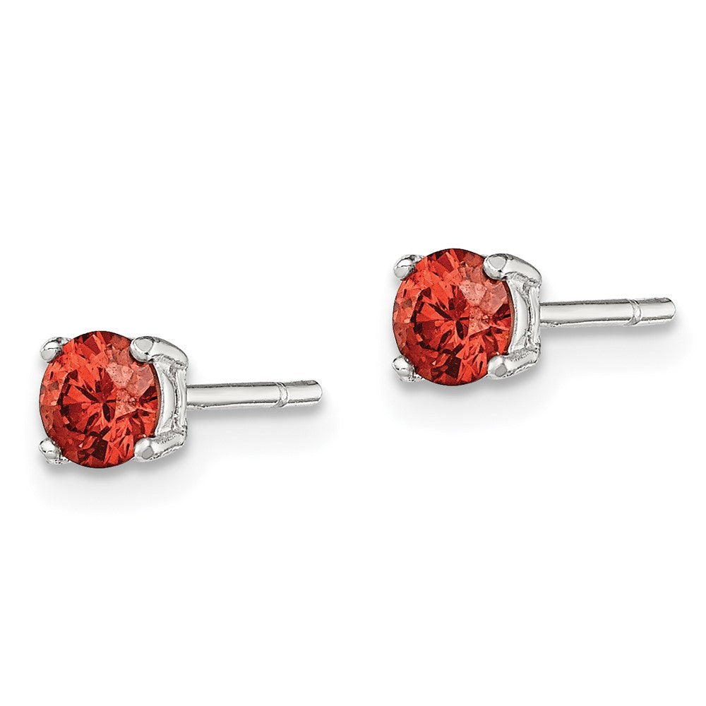 Sterlingsilber Poliert 4mm Rund Rot Glas Ohrstecker