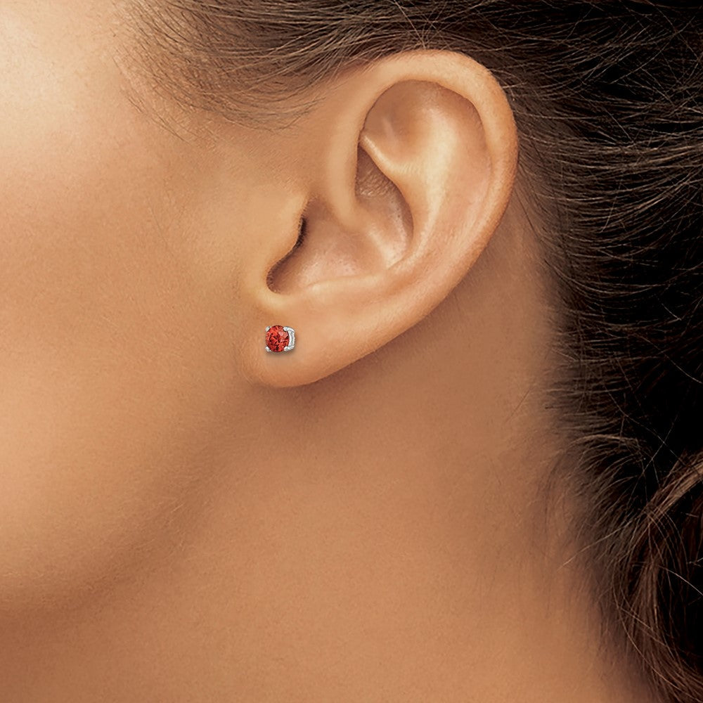 Sterlingsilber Poliert 4mm Rund Rot Glas Ohrstecker