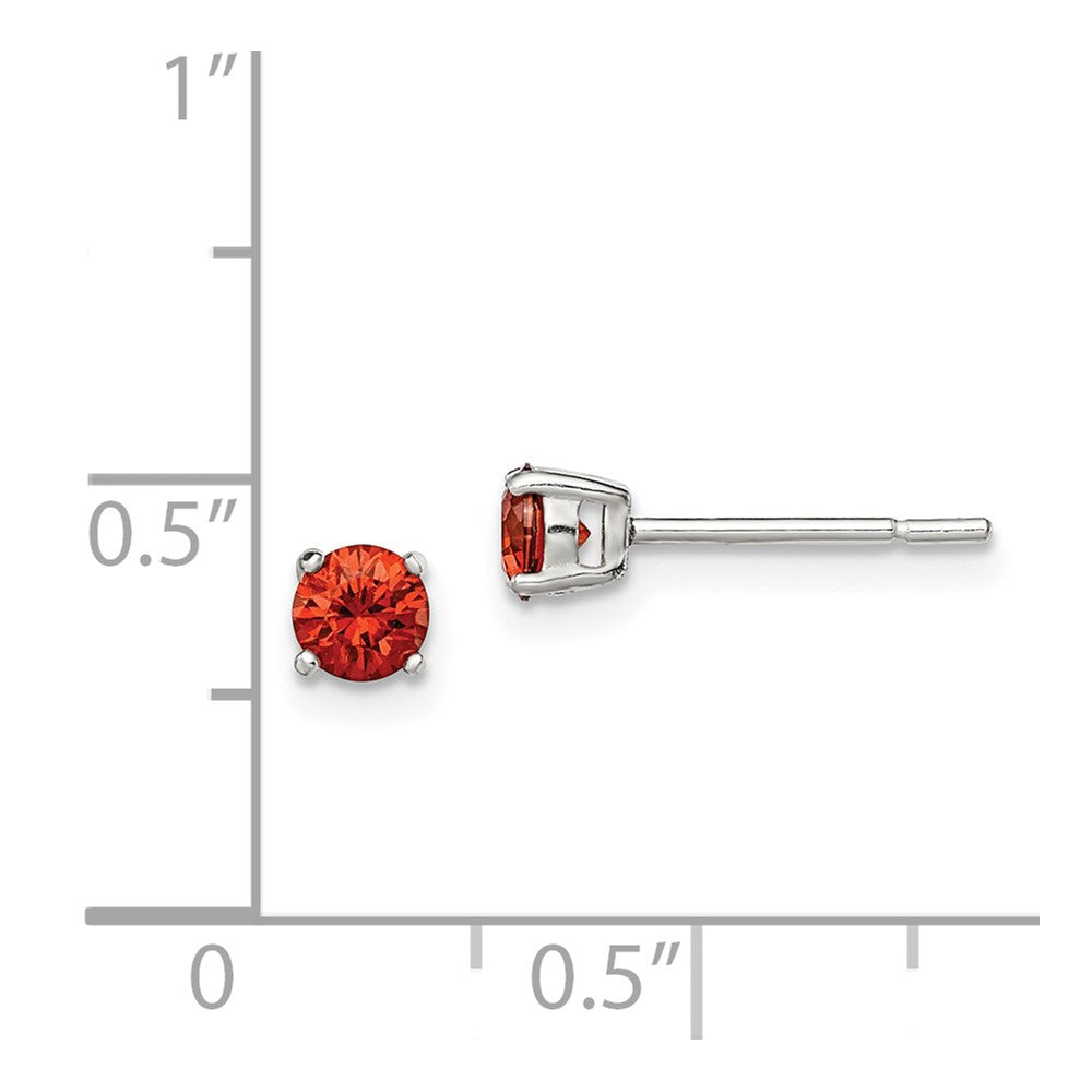 Sterlingsilber Poliert 4mm Rund Rot Glas Ohrstecker