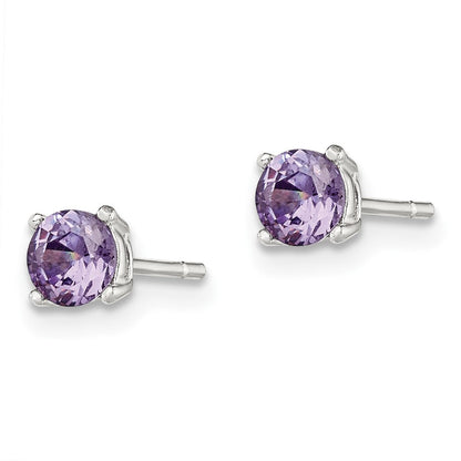 Sterlingsilber Poliert Rund 4mm Lila Zirkonia Ohrstecker