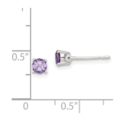 Sterlingsilber Poliert Rund 4mm Lila Zirkonia Ohrstecker