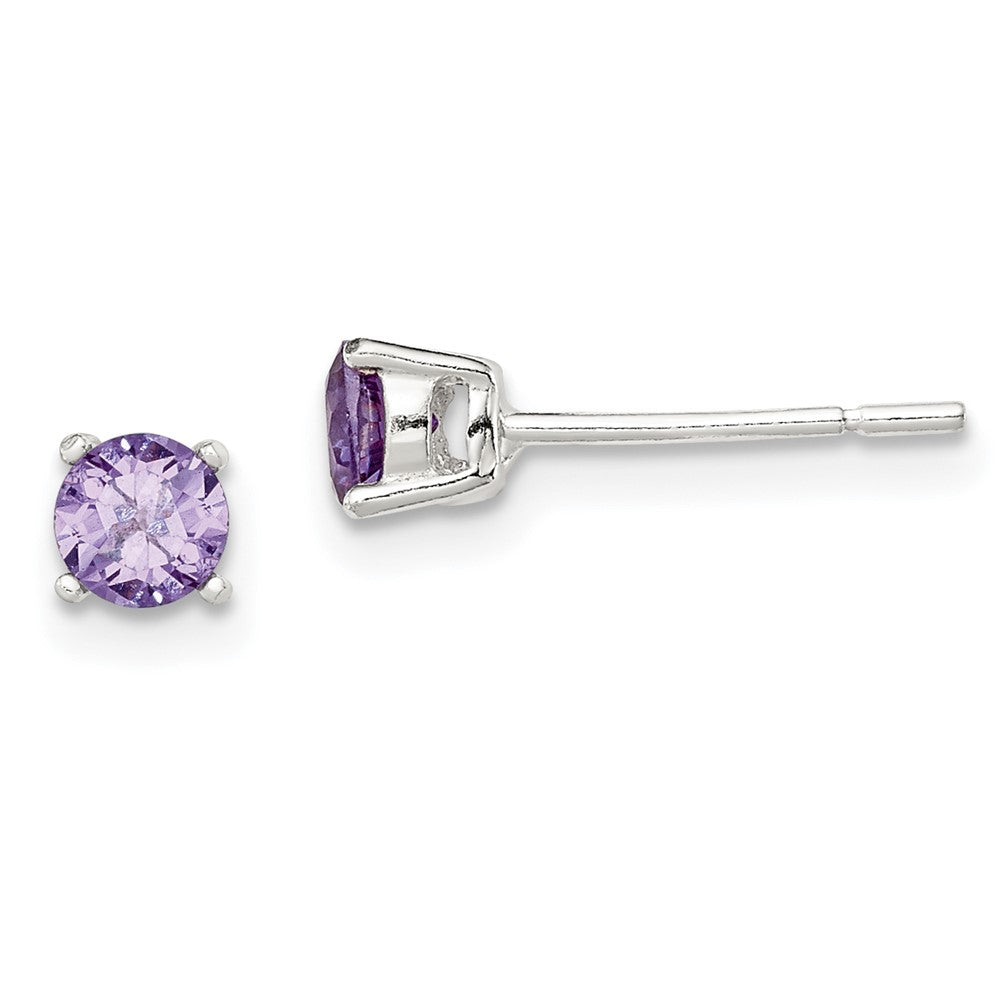 Sterlingsilber Poliert Rund 4mm Lila Zirkonia Ohrstecker