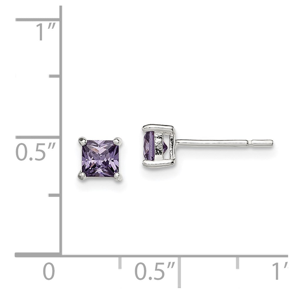 Sterlingsilber Poliert Quadratisch 4mm Lila Zirkonia Ohrstecker