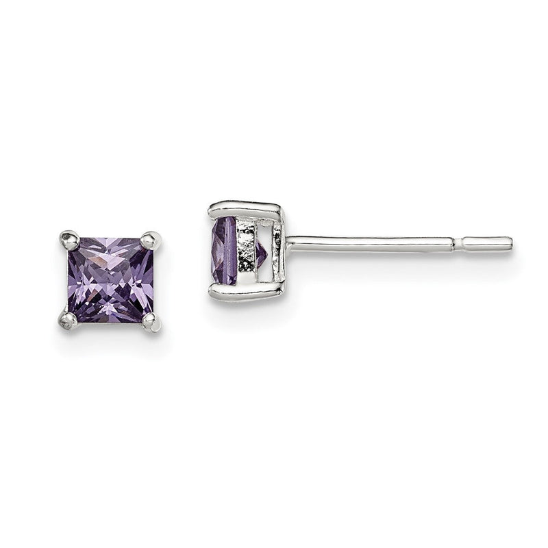 Sterlingsilber Poliert Quadratisch 4mm Lila Zirkonia Ohrstecker