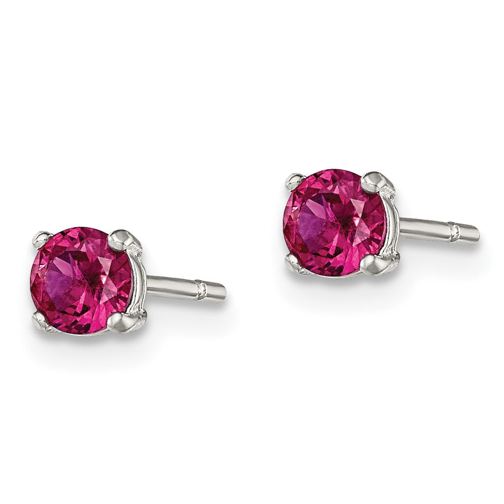 Sterlingsilber Poliert 4mm Rund Rot Glas Ohrstecker