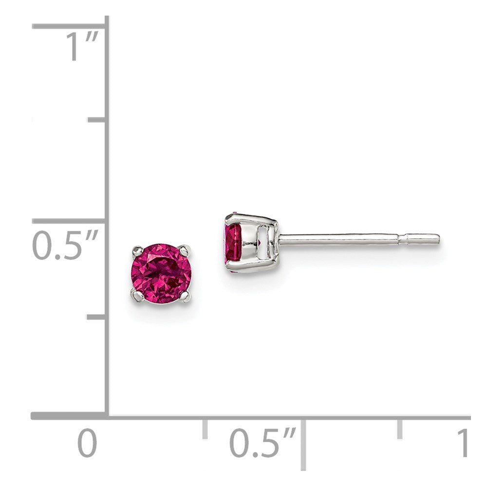 Sterlingsilber Poliert 4mm Rund Rot Glas Ohrstecker