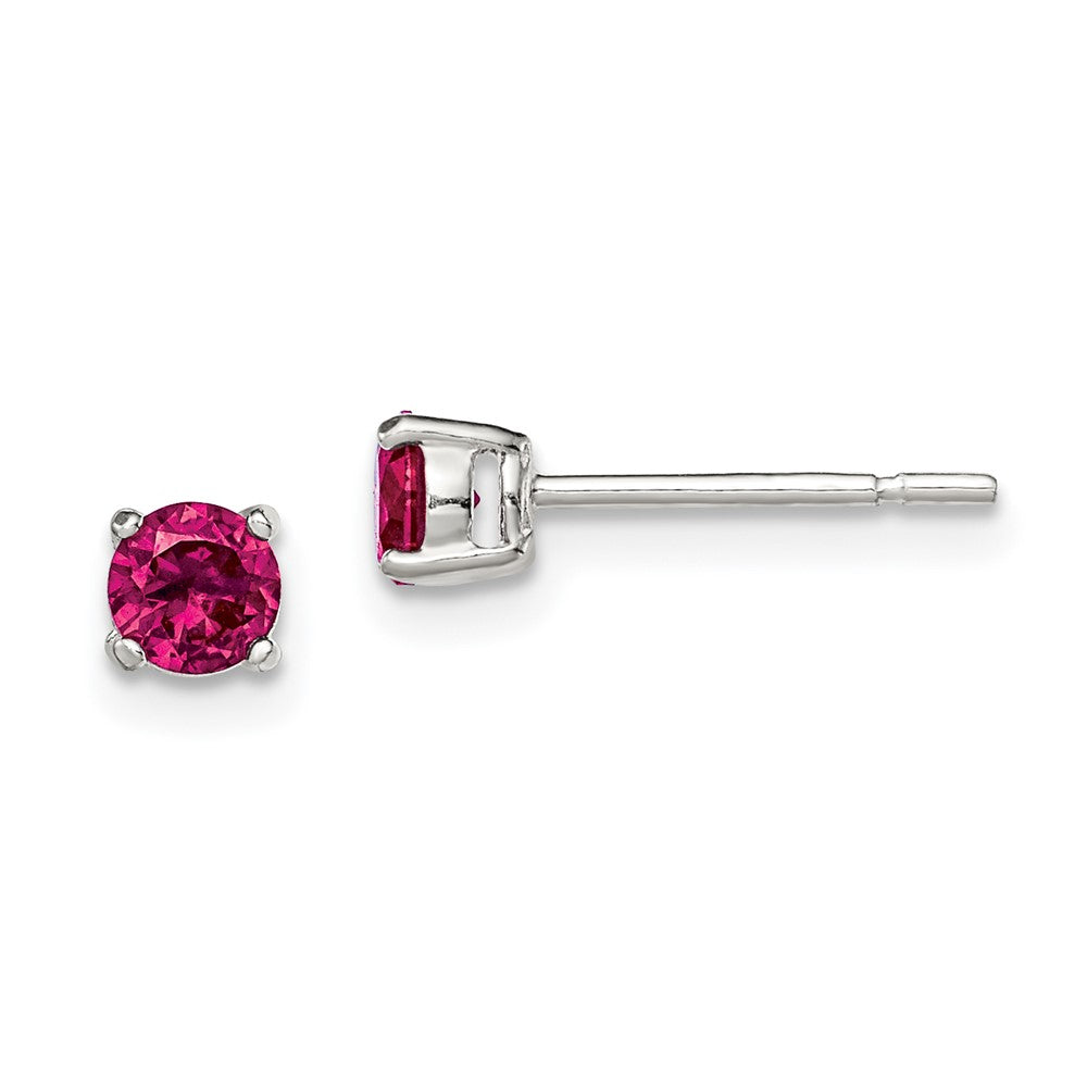 Sterlingsilber Poliert 4mm Rund Rot Glas Ohrstecker