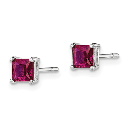 Sterlingsilber Poliert 4mm Quadratisch Rot Glas Ohrstecker