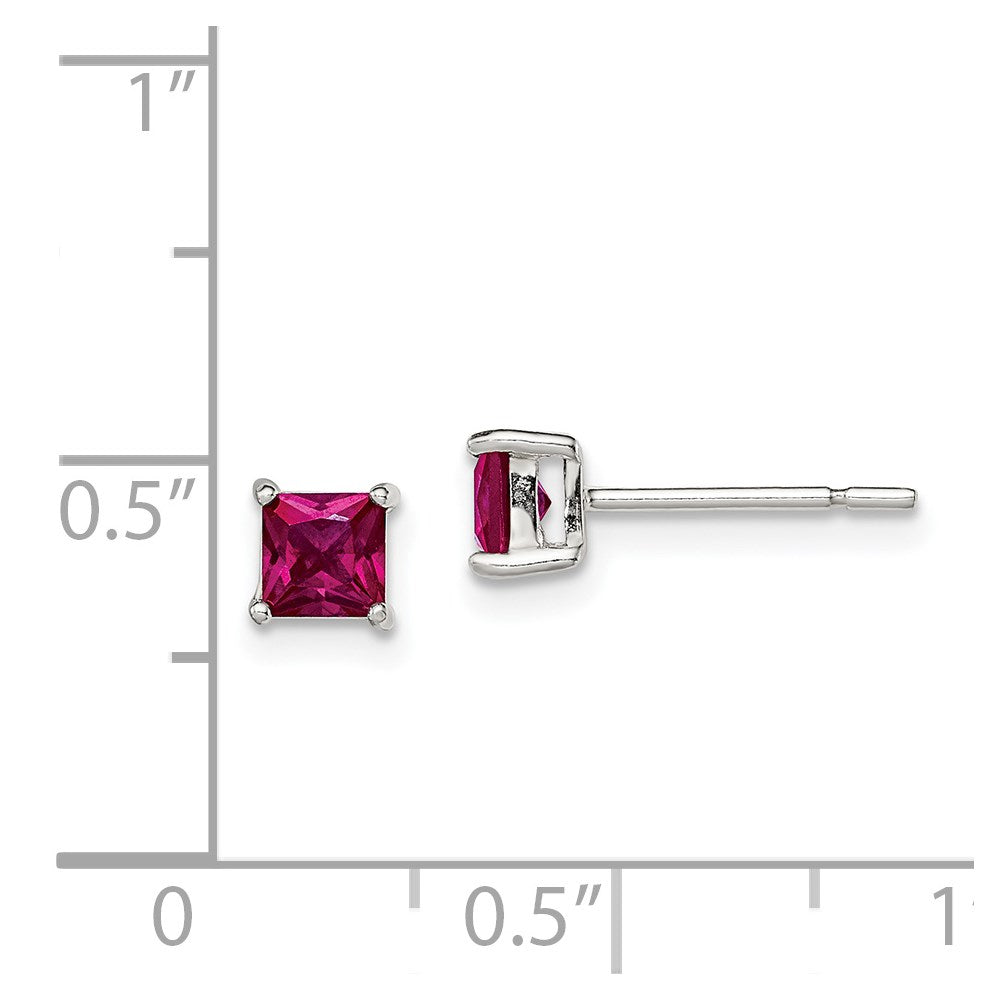 Sterlingsilber Poliert 4mm Quadratisch Rot Glas Ohrstecker