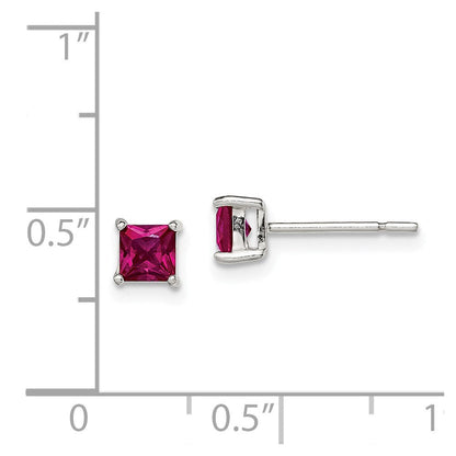 Sterlingsilber Poliert 4mm Quadratisch Rot Glas Ohrstecker