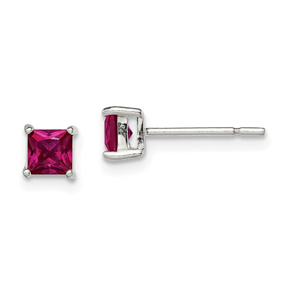 Sterlingsilber Poliert 4mm Quadratisch Rot Glas Ohrstecker