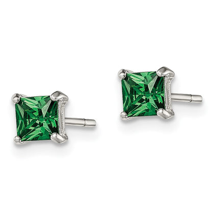 Sterlingsilber Poliert 4mm Quadratisch Grün Glas Ohrstecker