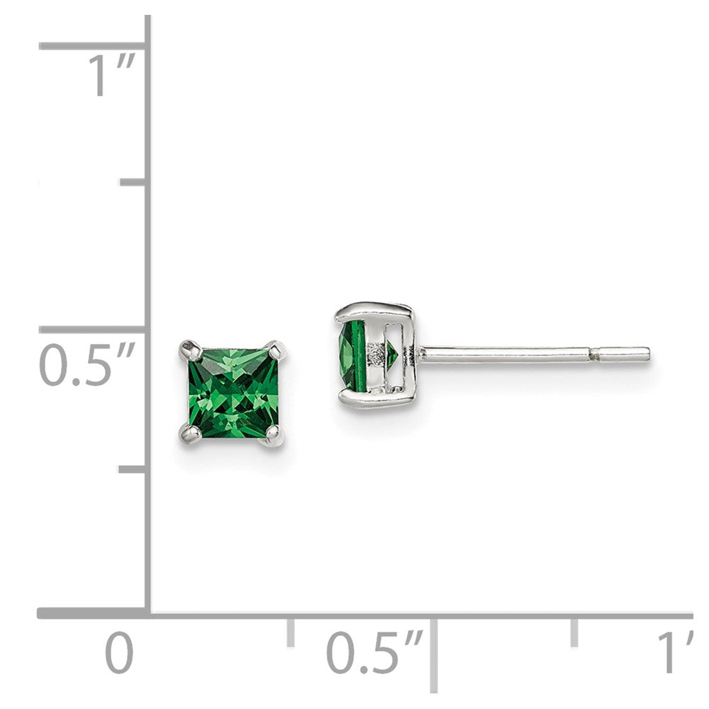 Sterlingsilber Poliert 4mm Quadratisch Grün Glas Ohrstecker