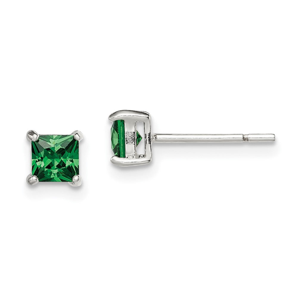 Sterlingsilber Poliert 4mm Quadratisch Grün Glas Ohrstecker