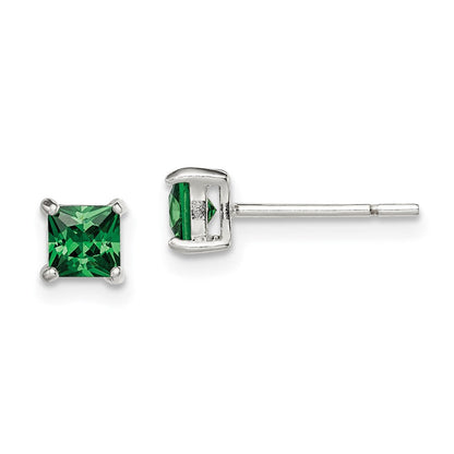 Sterlingsilber Poliert 4mm Quadratisch Grün Glas Ohrstecker