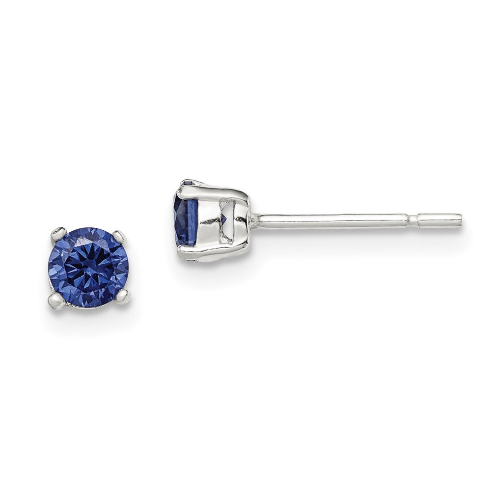 Sterlingsilber Poliert 4mm Rund Dunkel Blau Zirkonia Ohrstecker