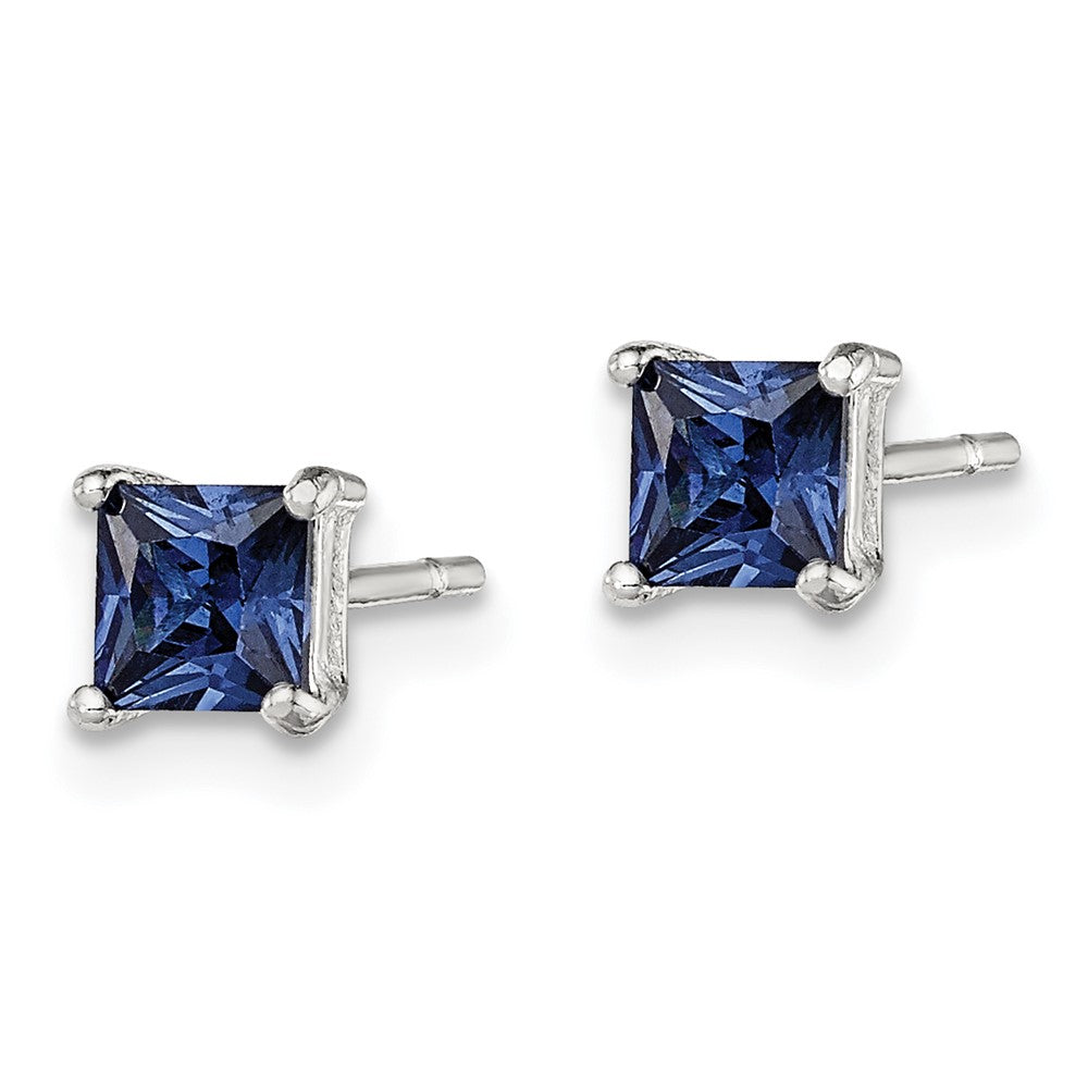 Sterlingsilber Poliert 4mm Quadratisch Dunkel Blau Zirkonia Ohrstecker
