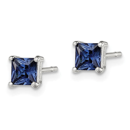 Sterlingsilber Poliert 4mm Quadratisch Dunkel Blau Zirkonia Ohrstecker