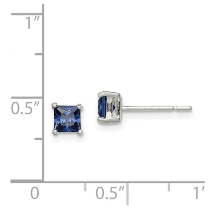 Sterlingsilber Poliert 4mm Quadratisch Dunkel Blau Zirkonia Ohrstecker