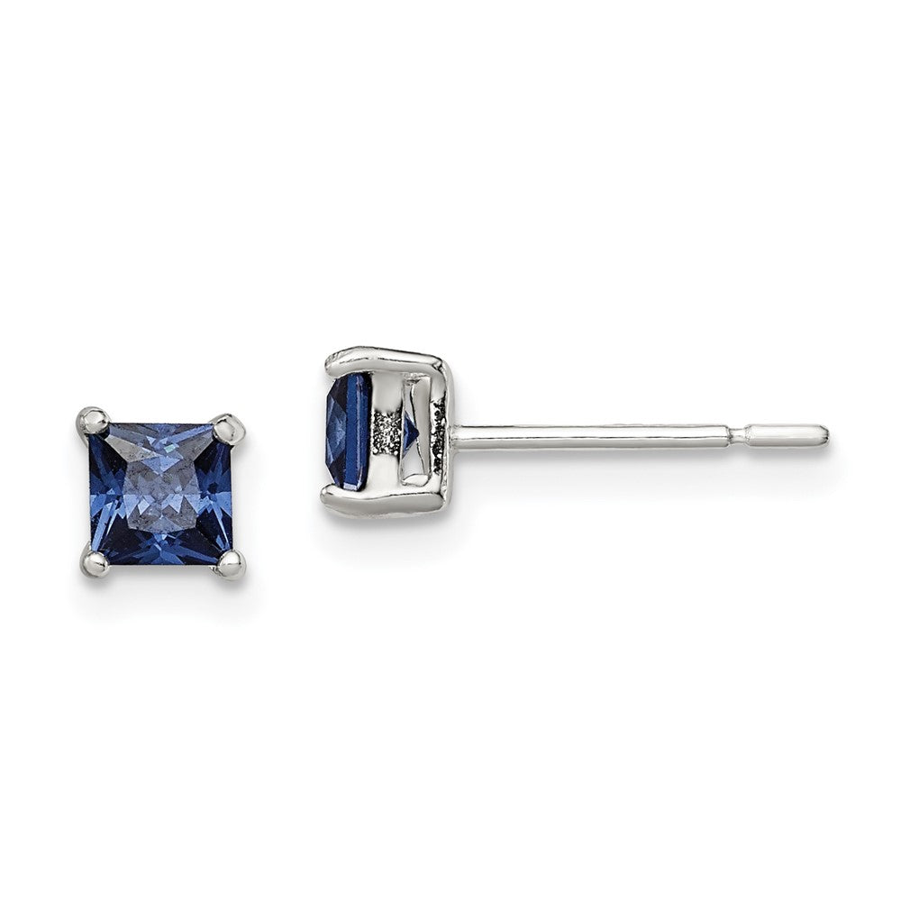 Sterlingsilber Poliert 4mm Quadratisch Dunkel Blau Zirkonia Ohrstecker