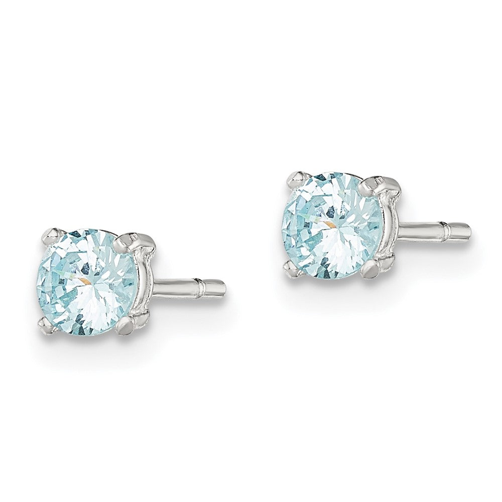 Sterlingsilber Poliert 4mm Rund Licht Blau Zirkonia Ohrstecker