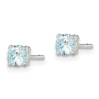 Sterlingsilber Poliert 4mm Rund Licht Blau Zirkonia Ohrstecker